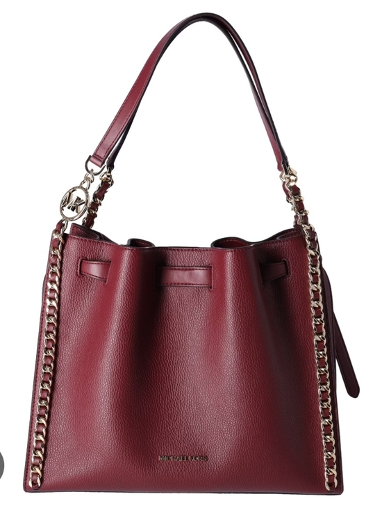 Michael Kors Cherry Pebbled Leather Shoulder Bag with Gold Chain